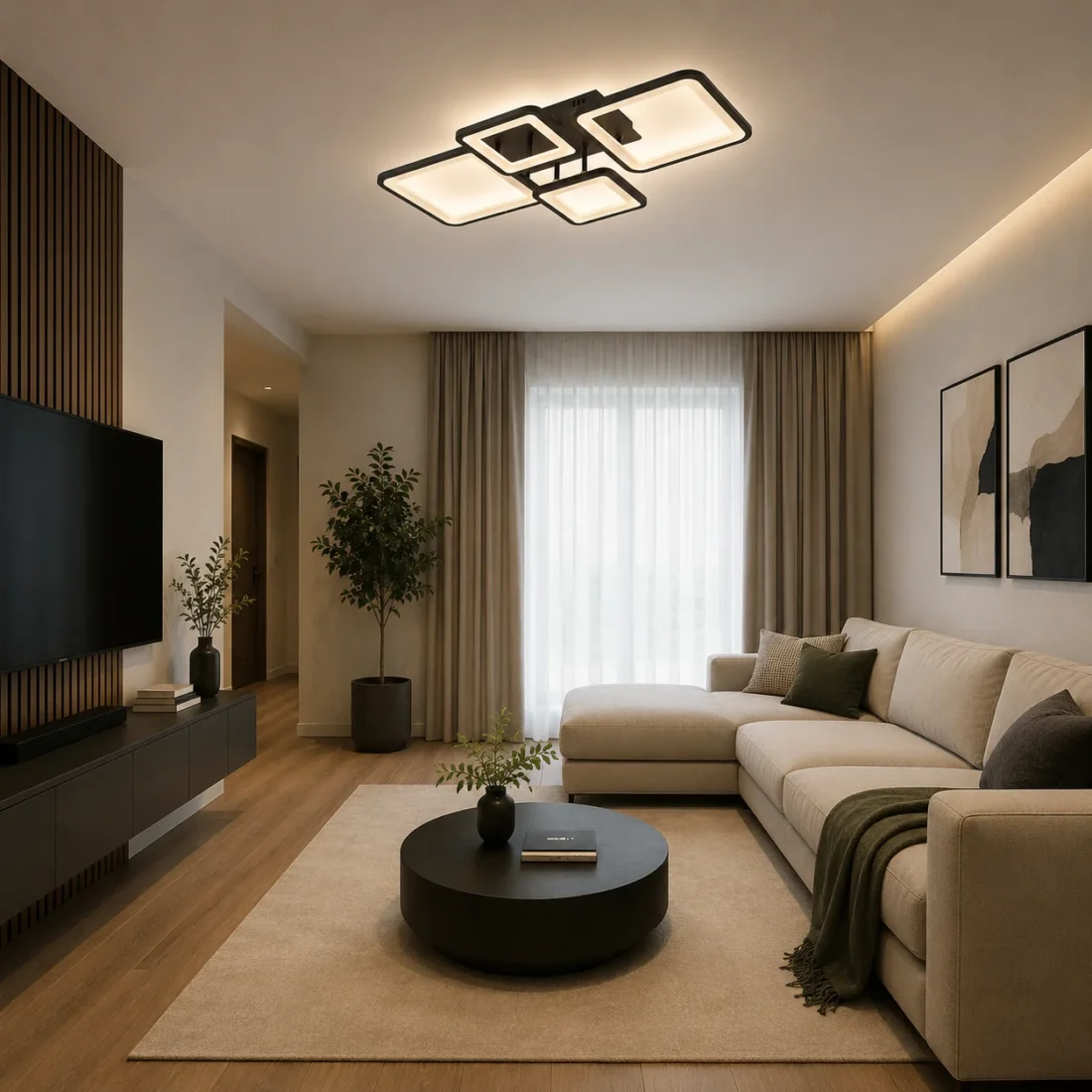 Plafoniera Ambient LED 70W 3CCT 3850lm, Negru, Telecomanda, Erste