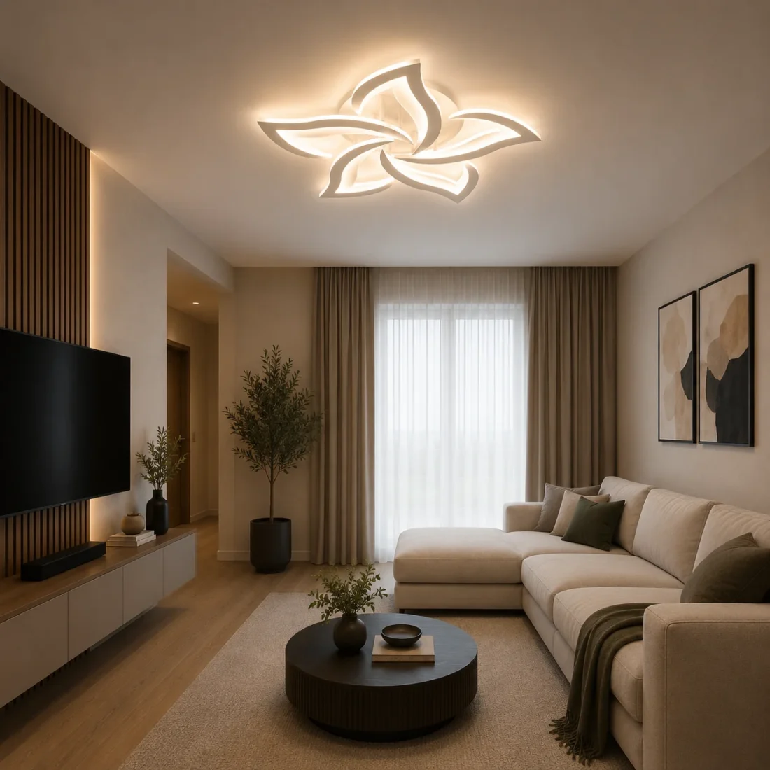 Plafoniera Fleur LED 95W CCT 8360lm IP20, Telecomanda, alb, Erste